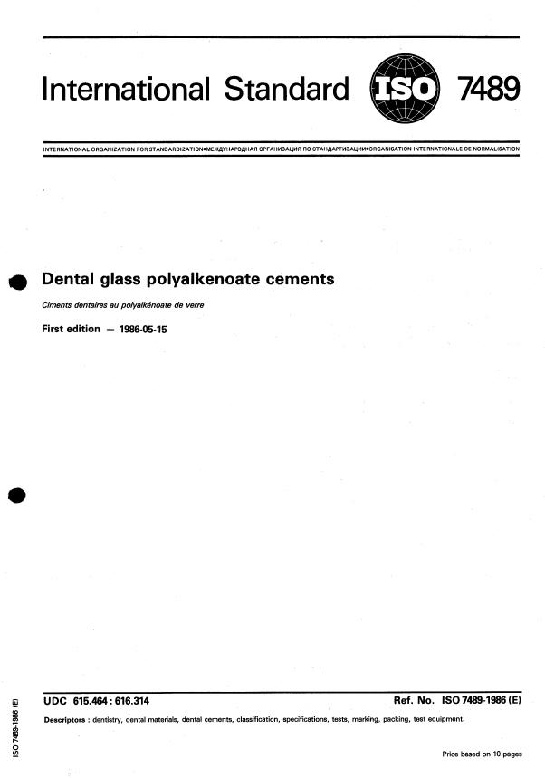 ISO 7489:1986 - Dental glass polyalkenoate cements