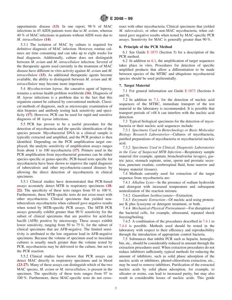 ASTM E2048-99 - Standard Guide for Detection of Nucleic Acids of the Mycobacterium Tuberculosis Complex and Other Pathogenic Mycobacteria by the Polymerase Chain Reaction Technique