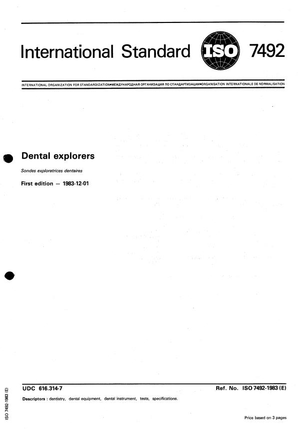 ISO 7492:1983 - Dental explorers