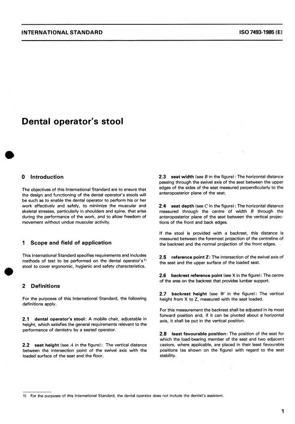 ISO 7493:1985 - Dental operator's stool