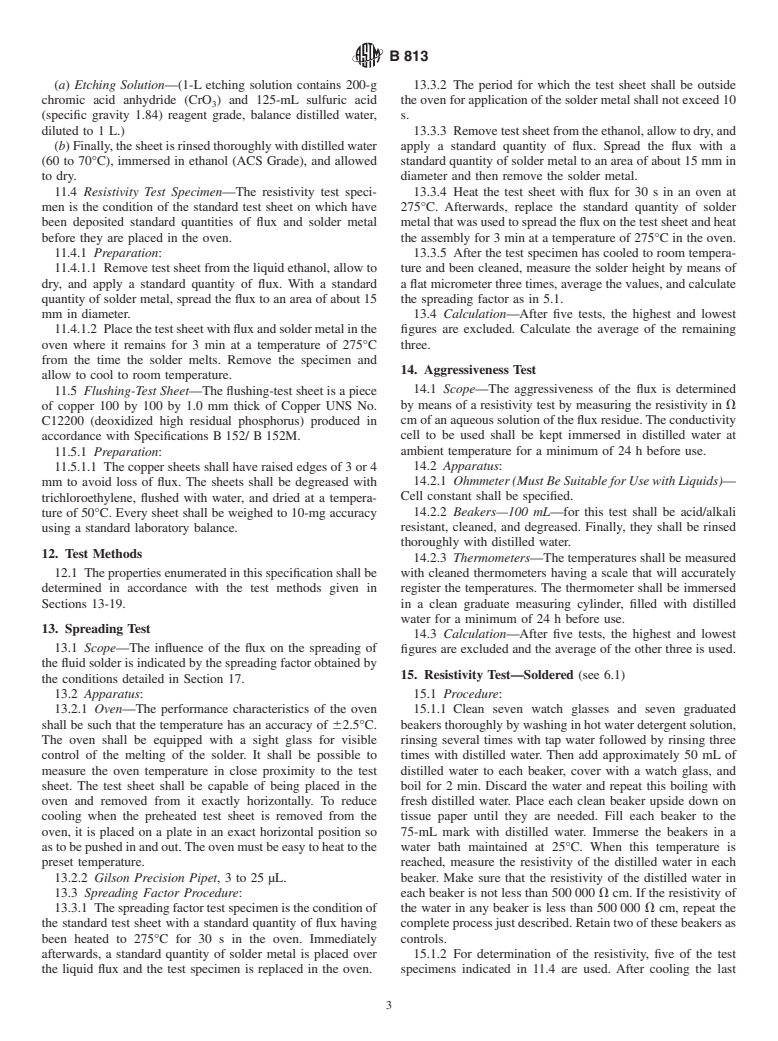 ASTM B813-00e1 - Standard Specification for Liquid and Paste Fluxes for Soldering of Copper and Copper Alloy Tube
