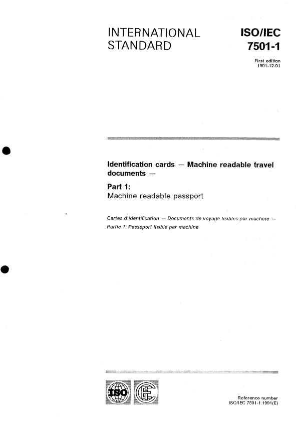 ISO/IEC 7501-1:1991 - Identification cards -- Machine readable travel documents