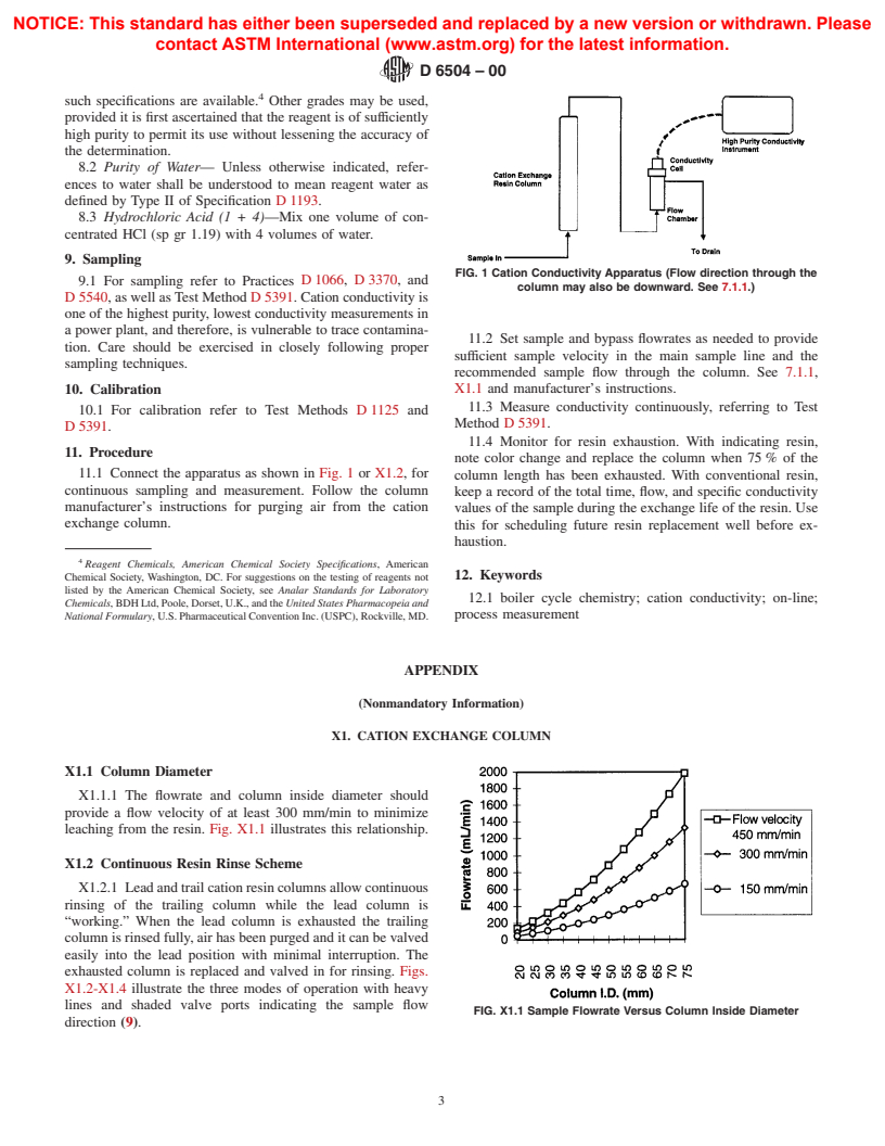 ASTM D6504-00 - Standard Practice for On-Line Determination of Cation Conductivity in High Purity Water