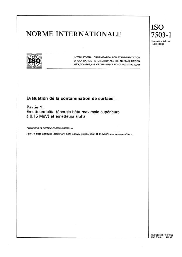 ISO 7503-1:1988 - Évaluation de la contamination de surface