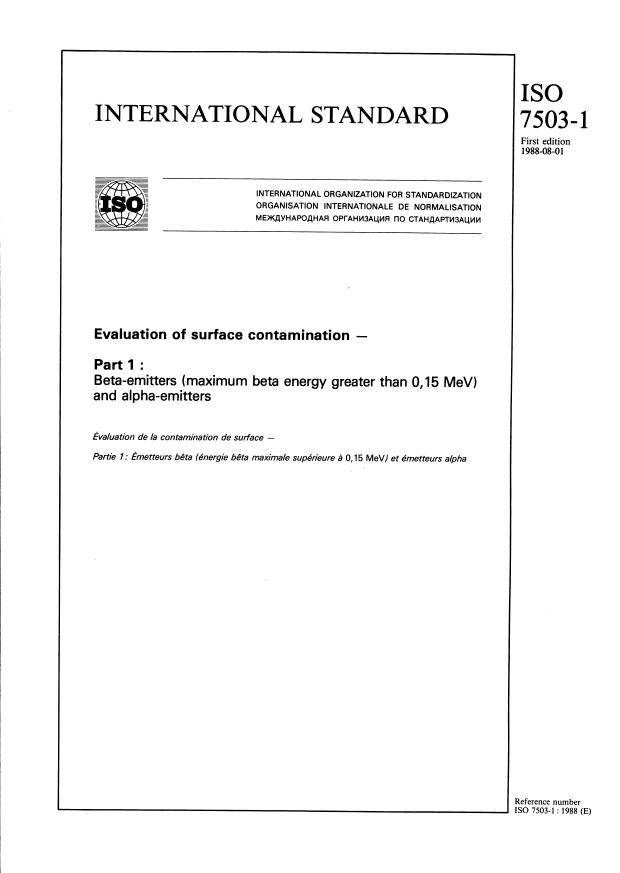 ISO 7503-1:1988 - Evaluation of surface contamination