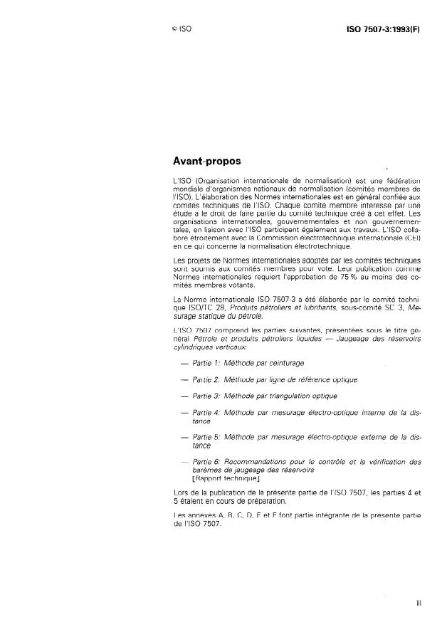 ISO 7507-3:1993 - Pétrole et produits pétroliers liquides -- Jaugeage des réservoirs cylindriques verticaux