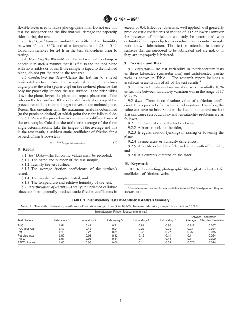 ASTM G164-99e1 - Standard Test Method for Determination of Surface Lubrication on Flexible Webs