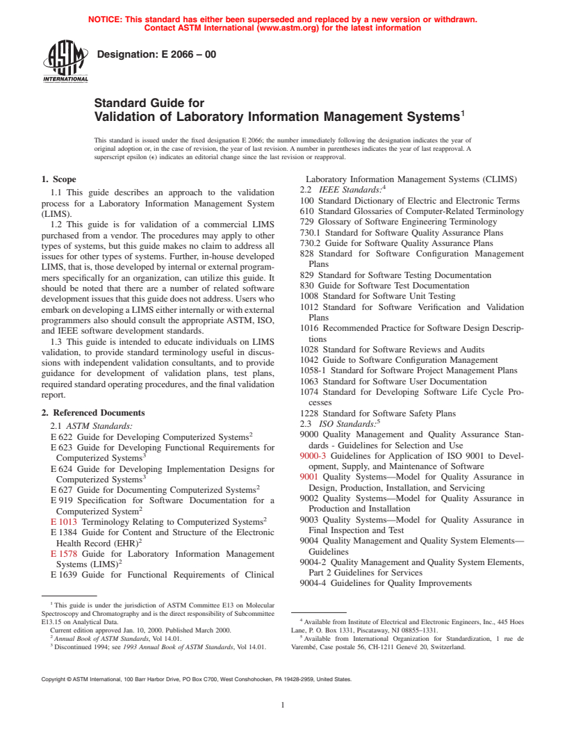 ASTM E2066-00 - Standard Guide for Validation of Laboratory Information Management Systems