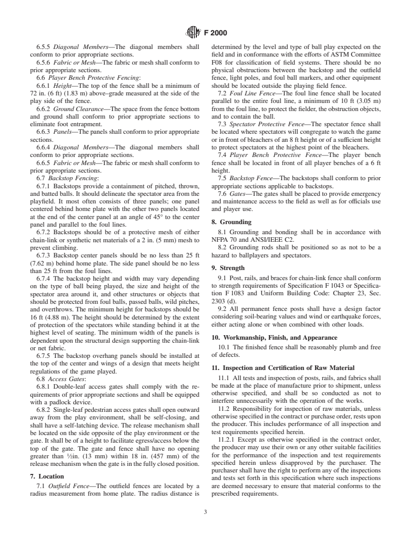 ASTM F2000-00a - Standard Guide for Fences for Ballfields and Other Sports Facilities