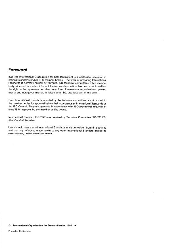ISO 7527:1985 ISO 7527:1985 - Nickel, ferronickel and nickel alloys -- Determination of sulfur content -- Iodimetric titration method after induction furnace combustion - Page 2 preview