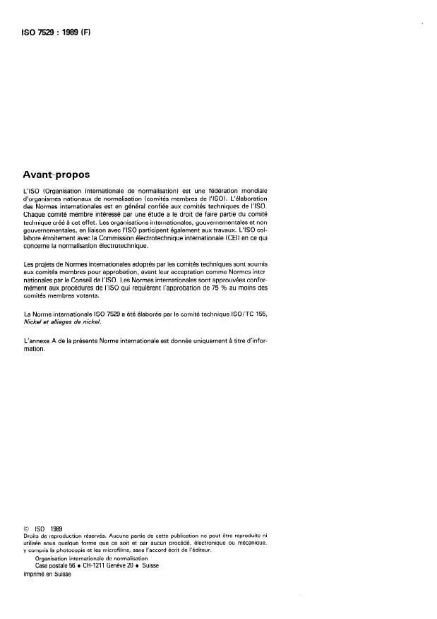 ISO 7529:1989 ISO 7529:1989 - Alliages de nickel -- Dosage du chrome -- Méthode par titrage potentiométrique avec le sulfate de fer(II) et d'ammonium - Page 2 preview