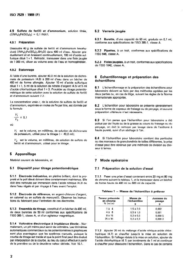 ISO 7529:1989 ISO 7529:1989 - Alliages de nickel -- Dosage du chrome -- Méthode par titrage potentiométrique avec le sulfate de fer(II) et d'ammonium - Page 4 preview