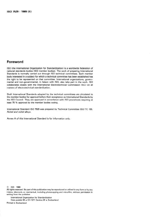 ISO 7529:1989 ISO 7529:1989 - Nickel alloys -- Determination of chromium content -- Potentiometric titration method with ammonium iron(II) sulfate - Page 2 preview