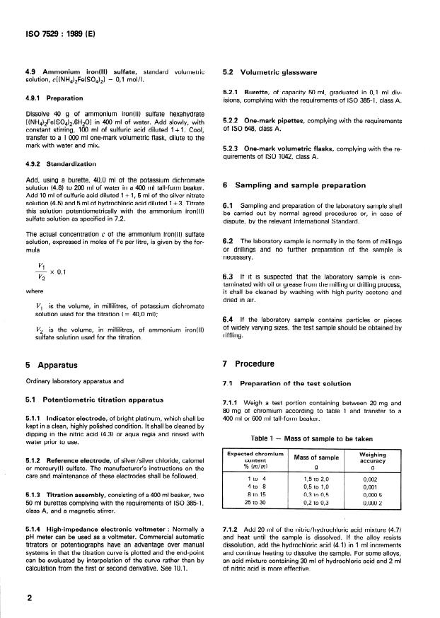 ISO 7529:1989 ISO 7529:1989 - Nickel alloys -- Determination of chromium content -- Potentiometric titration method with ammonium iron(II) sulfate - Page 4 preview