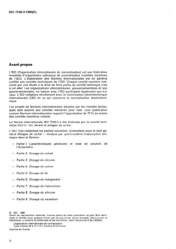 ISO 7530-3:1990 ISO 7530-3:1990 - Alliages de nickel -- Analyse par spectrométrie d'absorption atomique dans la flamme - Page 2 preview