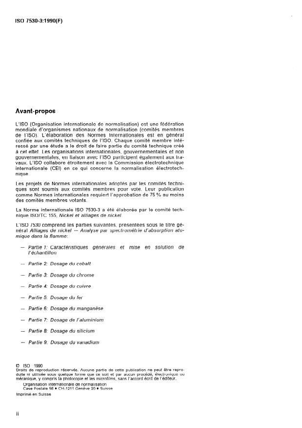 ISO 7530-3:1990 ISO 7530-3:1990 - Alliages de nickel -- Analyse par spectrométrie d'absorption atomique dans la flamme - Page 2 preview