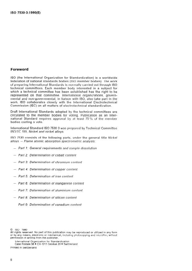 ISO 7530-3:1990 ISO 7530-3:1990 - Nickel alloys -- Flame atomic absorption spectrometric analysis - Page 2 preview