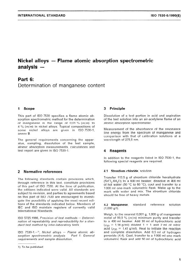 ISO 7530-6:1990 - Nickel alloys -- Flame atomic absorption spectrometric analysis
