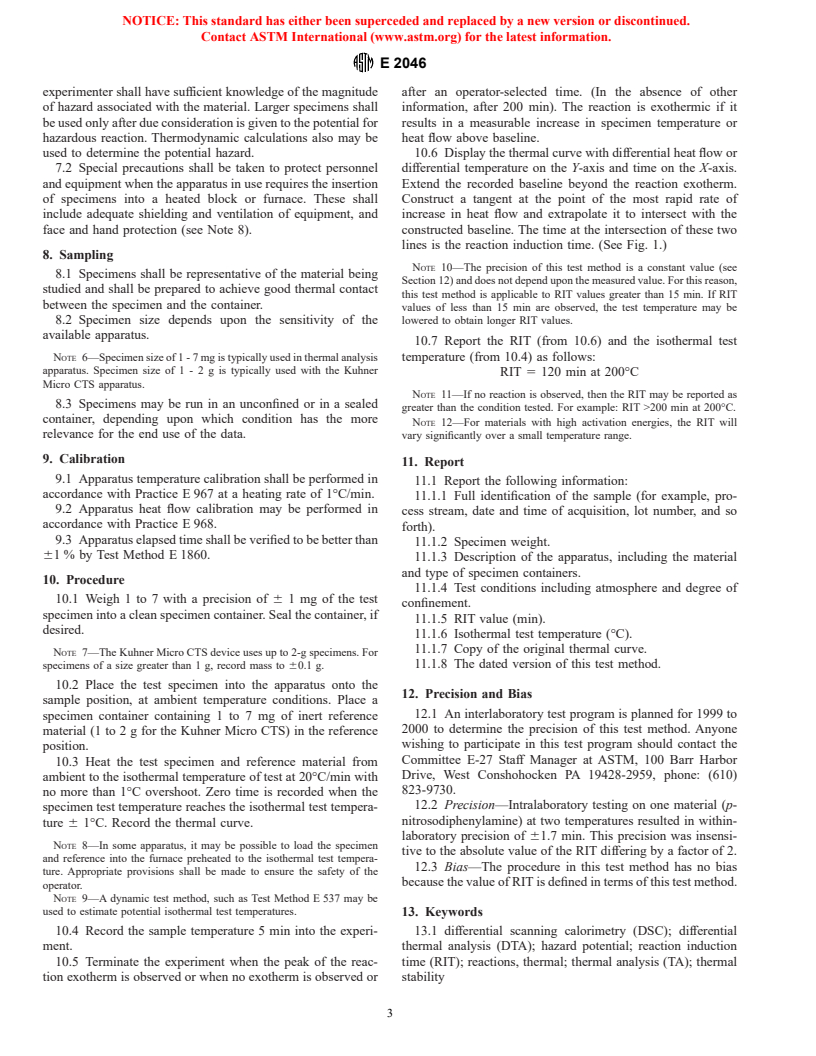 ASTM E2046-99 - Standard Test Method for Reaction Induction Time by Thermal Analysis