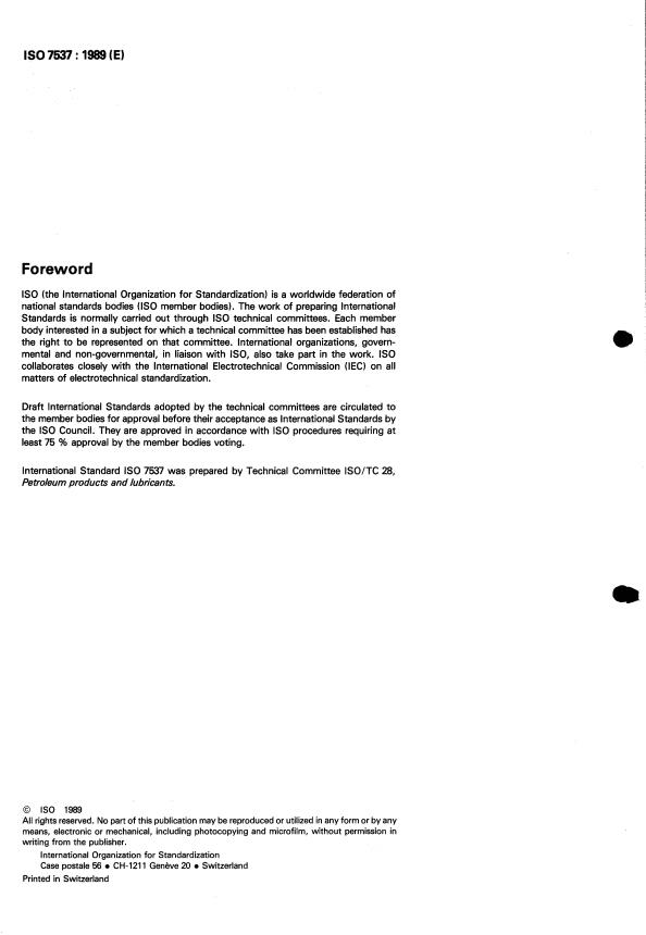 ISO 7537:1989 ISO 7537:1989 - Petroleum products -- Determination of total acid number -- Semi-micro colour-indicator titration method - Page 2 preview