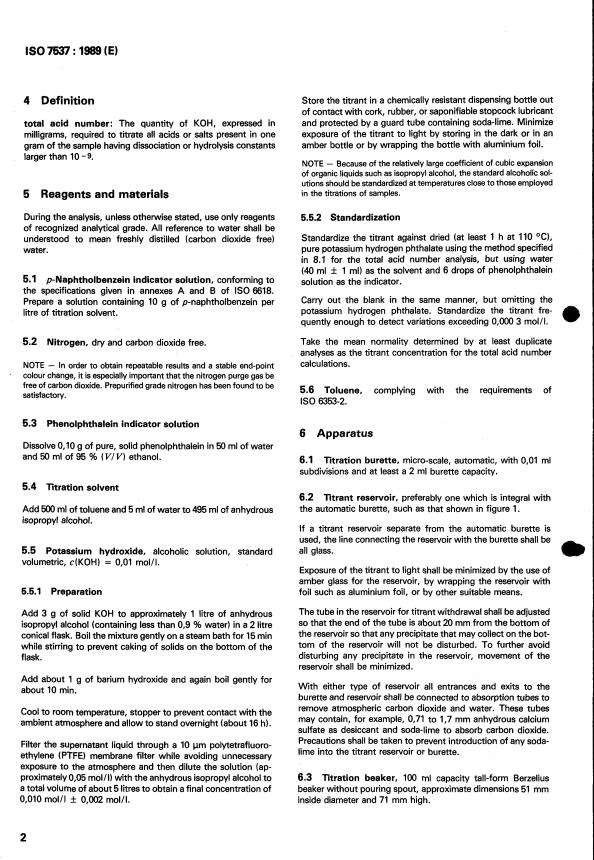 ISO 7537:1989 ISO 7537:1989 - Petroleum products -- Determination of total acid number -- Semi-micro colour-indicator titration method - Page 4 preview