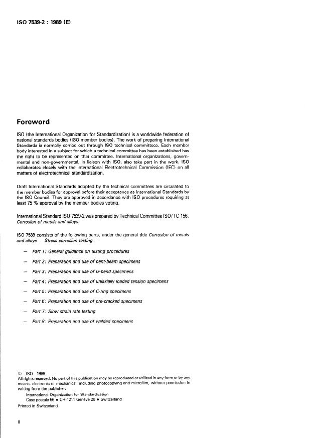 ISO 7539-2:1989 ISO 7539-2:1989 - Corrosion of metals and alloys -- Stress corrosion testing - Page 2 preview