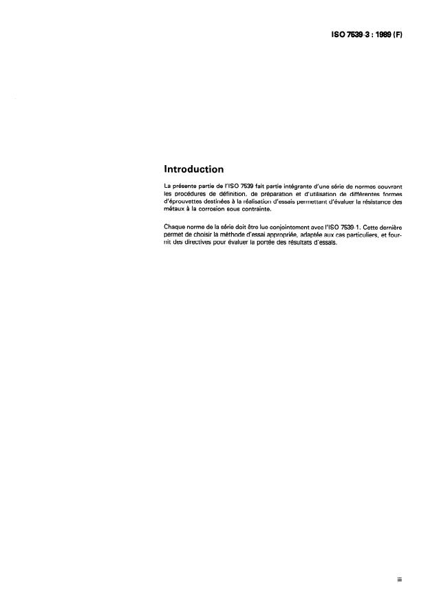 ISO 7539-3:1989 - Corrosion des métaux et alliages -- Essais de corrosion sous contrainte