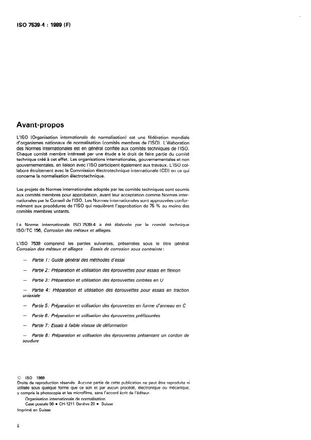 ISO 7539-4:1989 ISO 7539-4:1989 - Corrosion des métaux et alliages -- Essais de corrosion sous contrainte - Page 2 preview