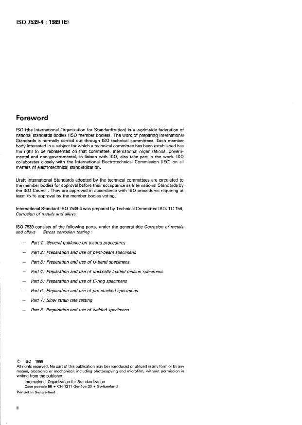 ISO 7539-4:1989 ISO 7539-4:1989 - Corrosion of metals and alloys -- Stress corrosion testing - Page 2 preview