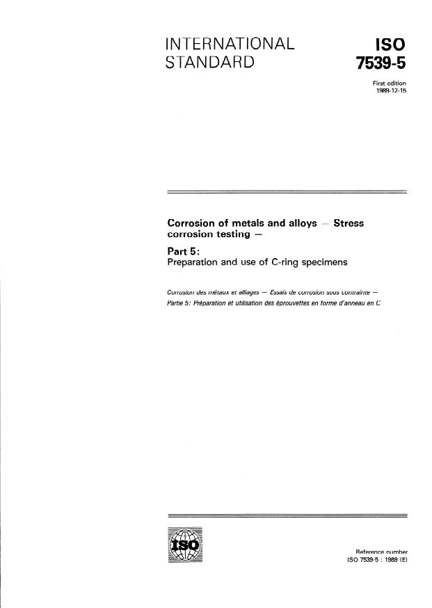 ISO 7539-5:1989 - Corrosion of metals and alloys -- Stress corrosion testing
