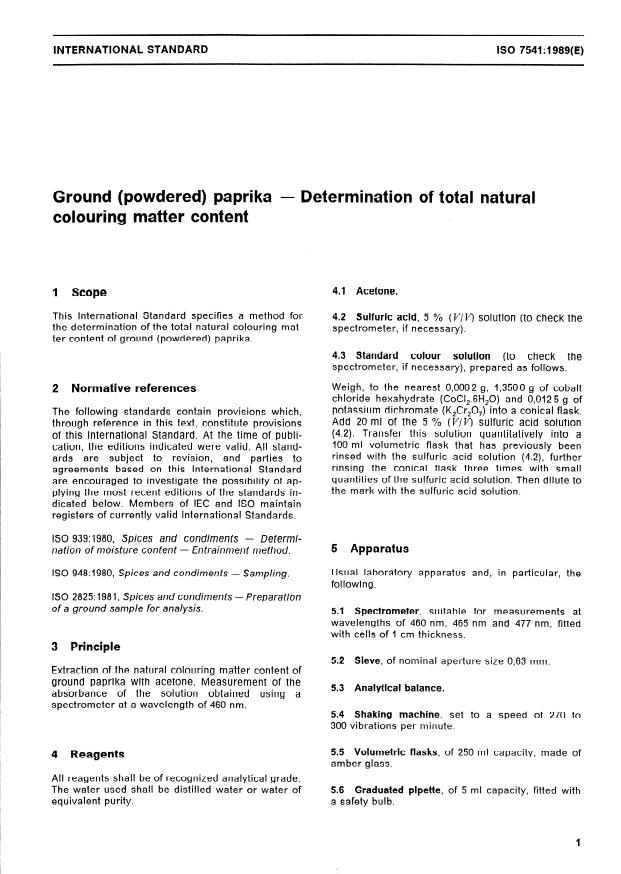 ISO 7541:1989 - Ground (powdered) paprika -- Determination of total natural colouring matter content