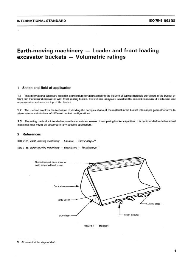 ISO 7546:1983 - Earth-moving machinery -- Loader and front loading excavator buckets -- Volumetric ratings
