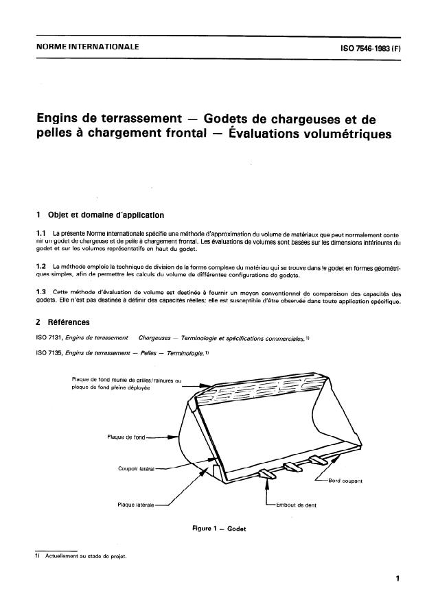 ISO 7546:1983 - Engins de terrassement -- Godets de chargeuses et de pelles a chargement frontal -- Évaluations volumétriques
