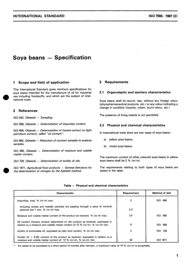 ISO 7555:1987 - Soya beans -- Specification