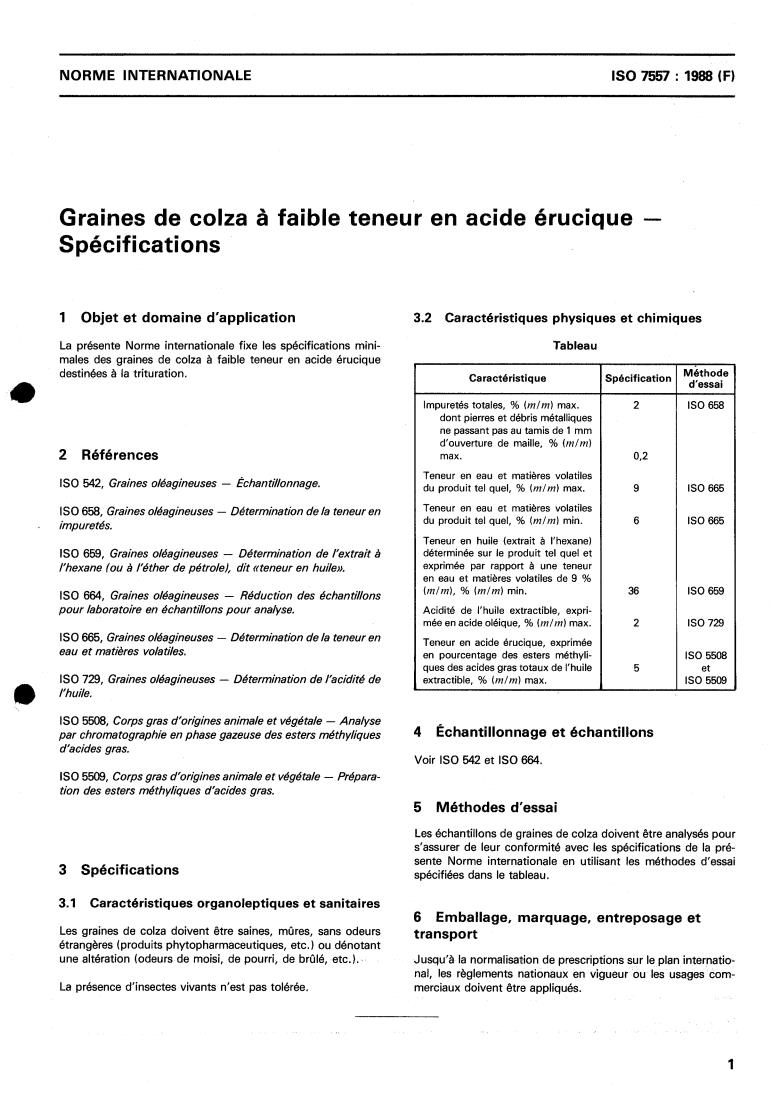 ISO 7557:1988 - Rape (colza) seeds with low erucic acid content — Specification
Released:1/21/1988