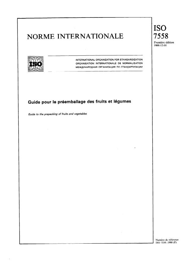 ISO 7558:1988 - Guide pour le préemballage des fruits et légumes