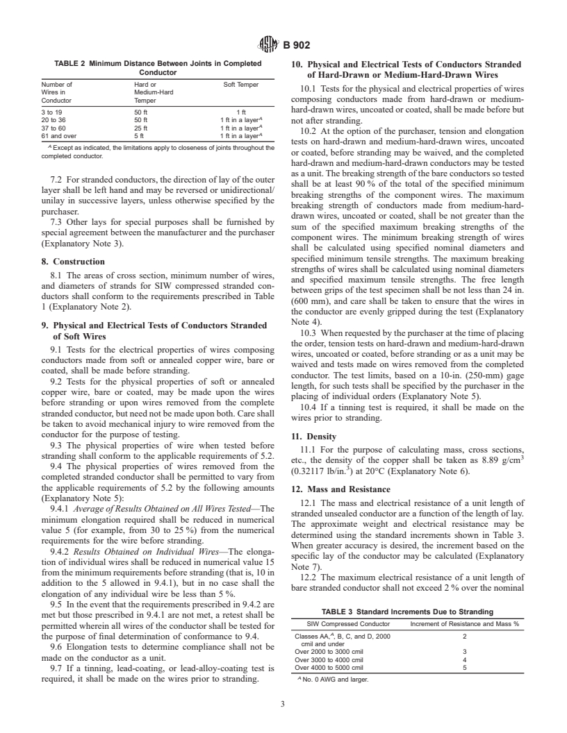 ASTM B902-00 - Standard Specification for Compressed Round Stranded Copper Conductors, Hard, Medium-Hard, or Soft Using Single Input Wire Construction