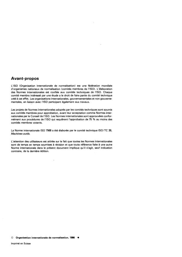 ISO 7568:1986 ISO 7568:1986 - Machines a bois -- Machines a raboter sur une face avec outil rotatif -- Nomenclature et conditions de réception - Page 2 preview