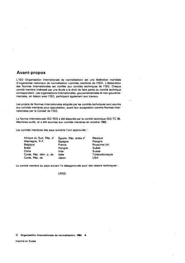 ISO 7572:1984 ISO 7572:1984 - Conditions de réception et d'installation des taques porte-pieces pour machines-outils - Page 2 preview