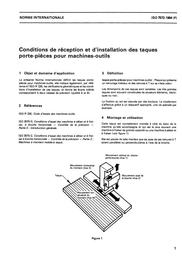 ISO 7572:1984 - Conditions de réception et d'installation des taques porte-pieces pour machines-outils