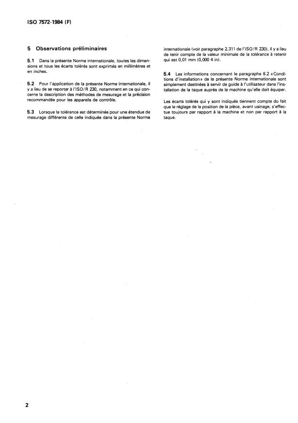 ISO 7572:1984 ISO 7572:1984 - Conditions de réception et d'installation des taques porte-pieces pour machines-outils - Page 4 preview
