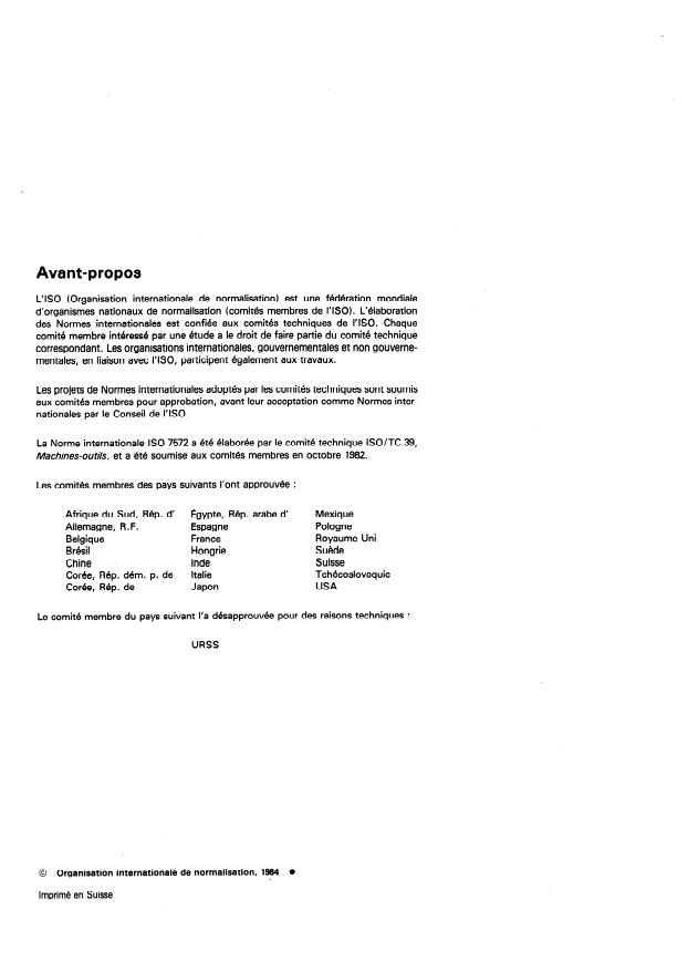 ISO 7572:1984 ISO 7572:1984 - Conditions de réception et d'installation des taques porte-pieces pour machines-outils - Page 2 preview