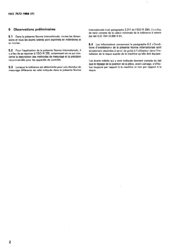ISO 7572:1984 ISO 7572:1984 - Conditions de réception et d'installation des taques porte-pieces pour machines-outils - Page 4 preview