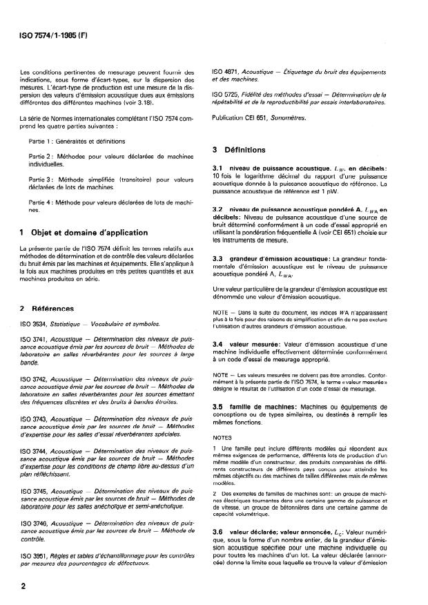 ISO 7574-1:1985 ISO 7574-1:1985 - Acoustique -- Méthodes statistiques pour la détermination et le contrôle des valeurs déclarées d'émission acoustique des machines et équipements - Page 4 preview