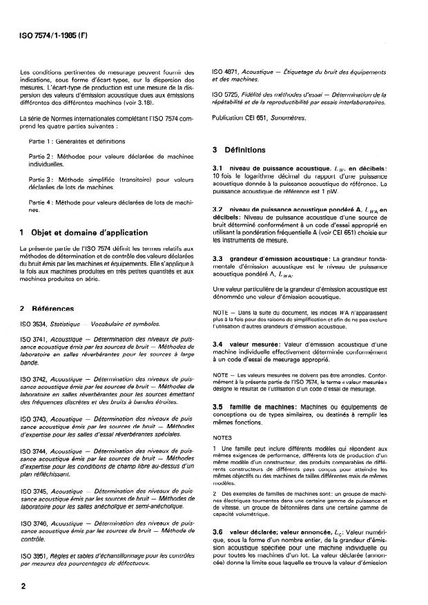 ISO 7574-1:1985 ISO 7574-1:1985 - Acoustique -- Méthodes statistiques pour la détermination et le contrôle des valeurs déclarées d'émission acoustique des machines et équipements - Page 4 preview