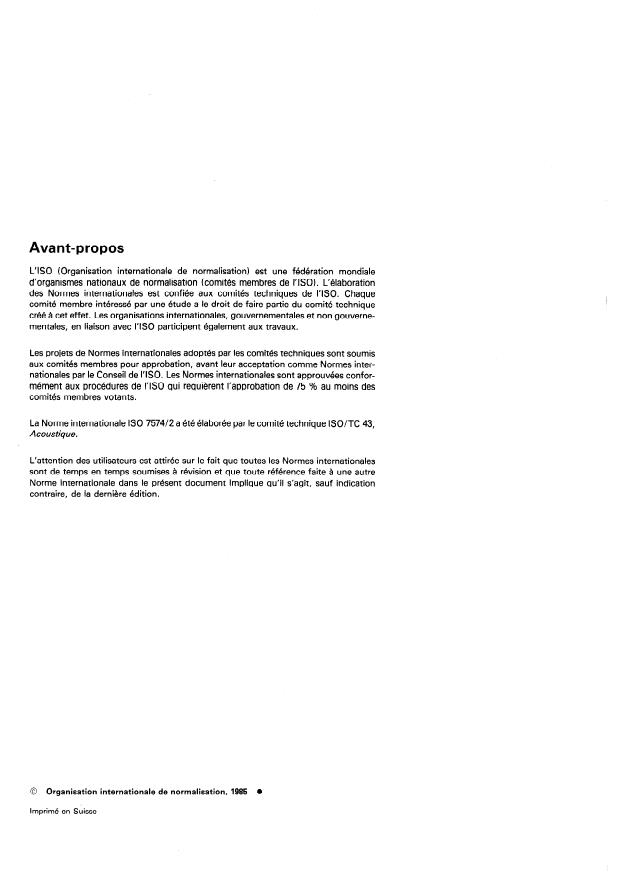 ISO 7574-2:1985 ISO 7574-2:1985 - Acoustique -- Méthodes statistiques pour la détermination et le contrôle des valeurs déclarées d'émission acoustique des machines et équipements - Page 2 preview