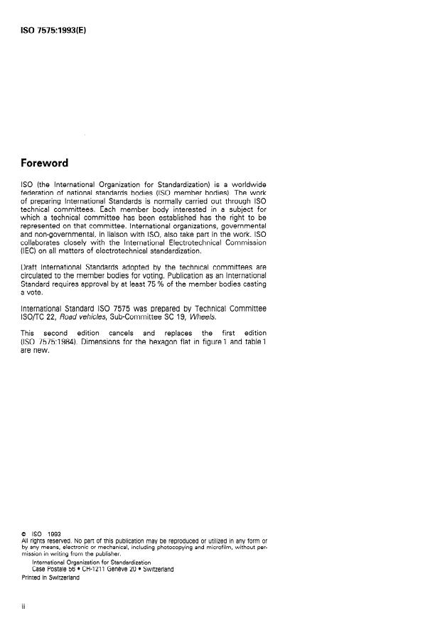 ISO 7575:1993 ISO 7575:1993 - Commercial road vehicles -- Flat attachment wheel fixing nuts - Page 2 preview