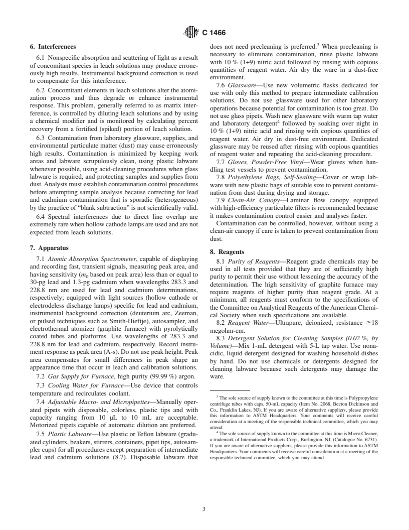 ASTM C1466-00 - Standard Test Method for Graphite Furnace Atomic Absorption Spectrometric Determination of Lead and Cadmium Extracted from Ceramic Foodware