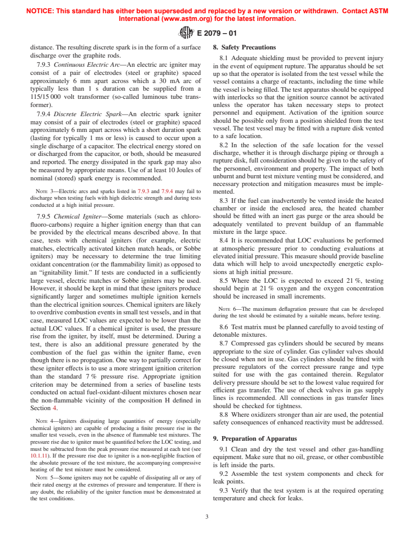 ASTM E2079-01 - Standard Test Methods for Limiting Oxygen (Oxidant) Concentration in Gases and Vapors