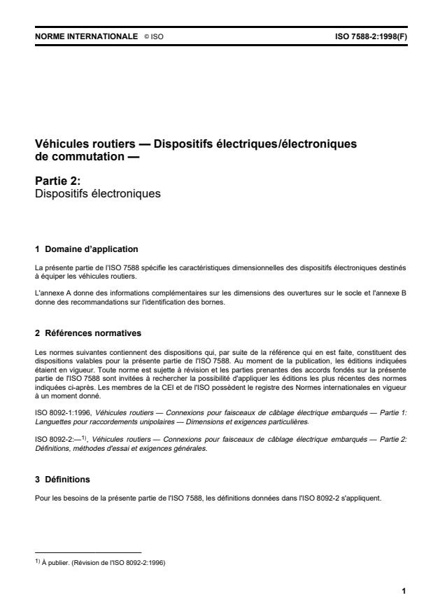 ISO 7588-2:1998 - Véhicules routiers -- Dispositifs électriques/électroniques de commutation